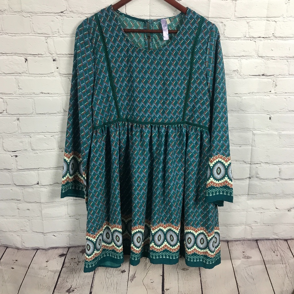 Alya Boho Prairie Bell Sleeve Tunic Dress
